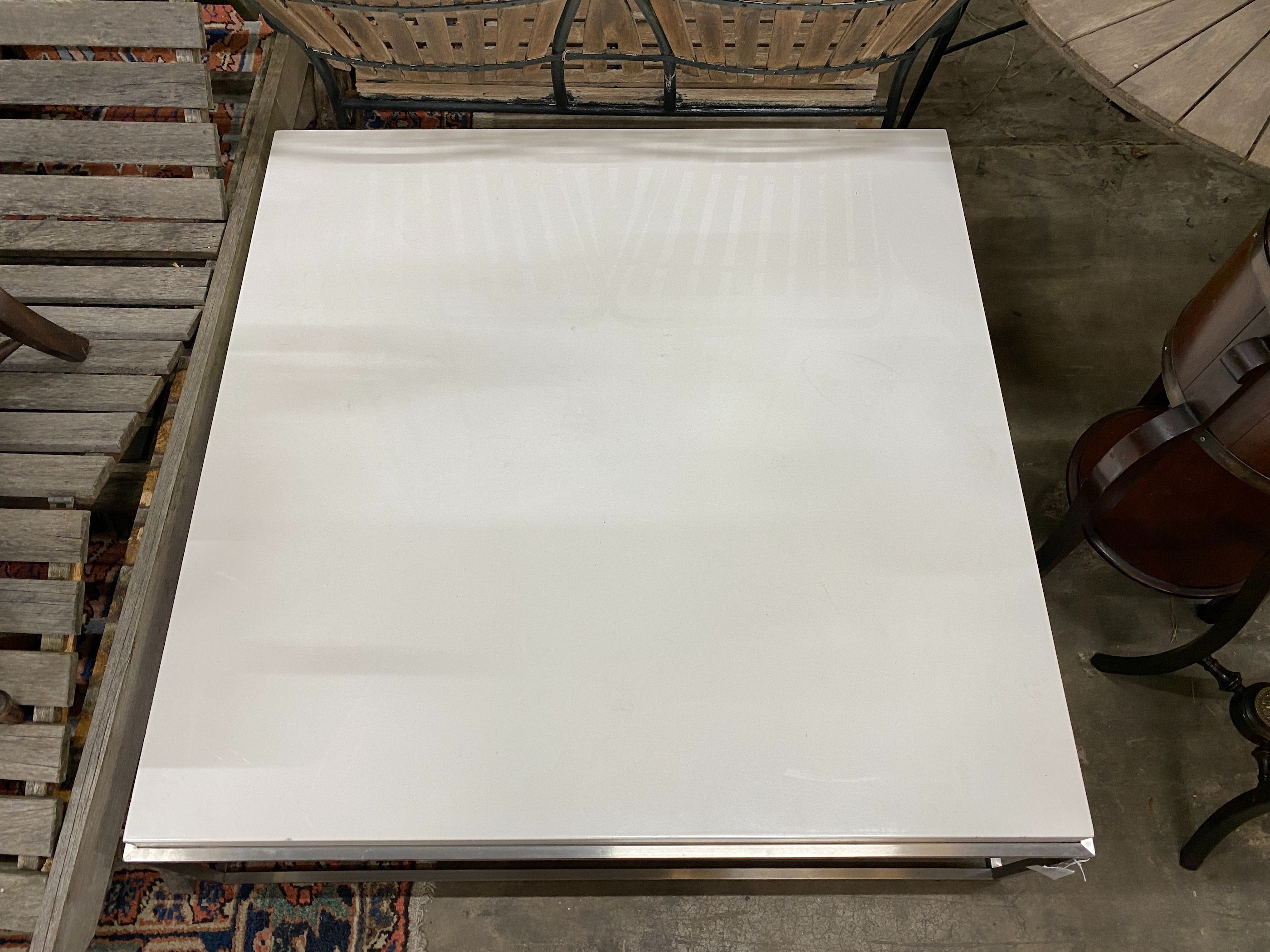 A BB Italia square white and brushed metal coffee table, width 110cm, height 35cm